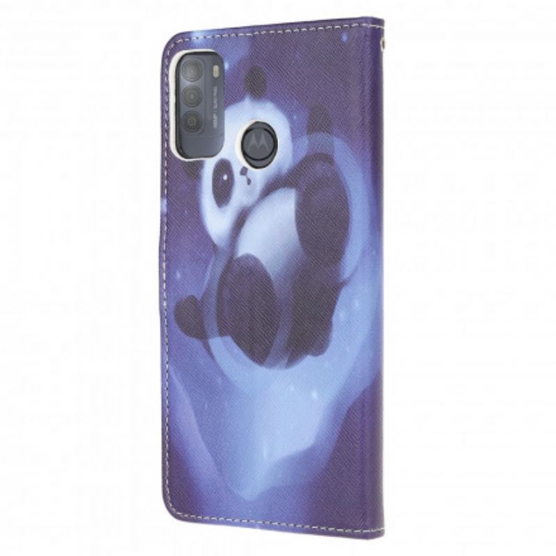 Leren Hoesje Moto G50 Panda Space Strappy Bescherming Hoesje