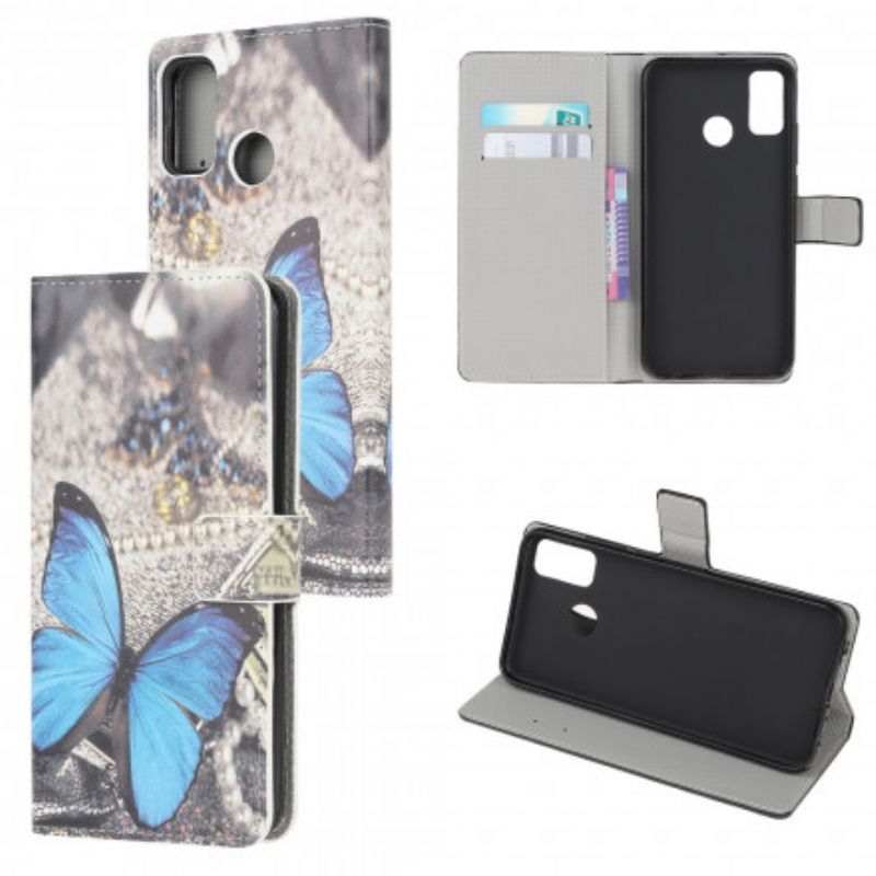 Leren Hoesje Voor Moto G50 Blauwe Vlinder