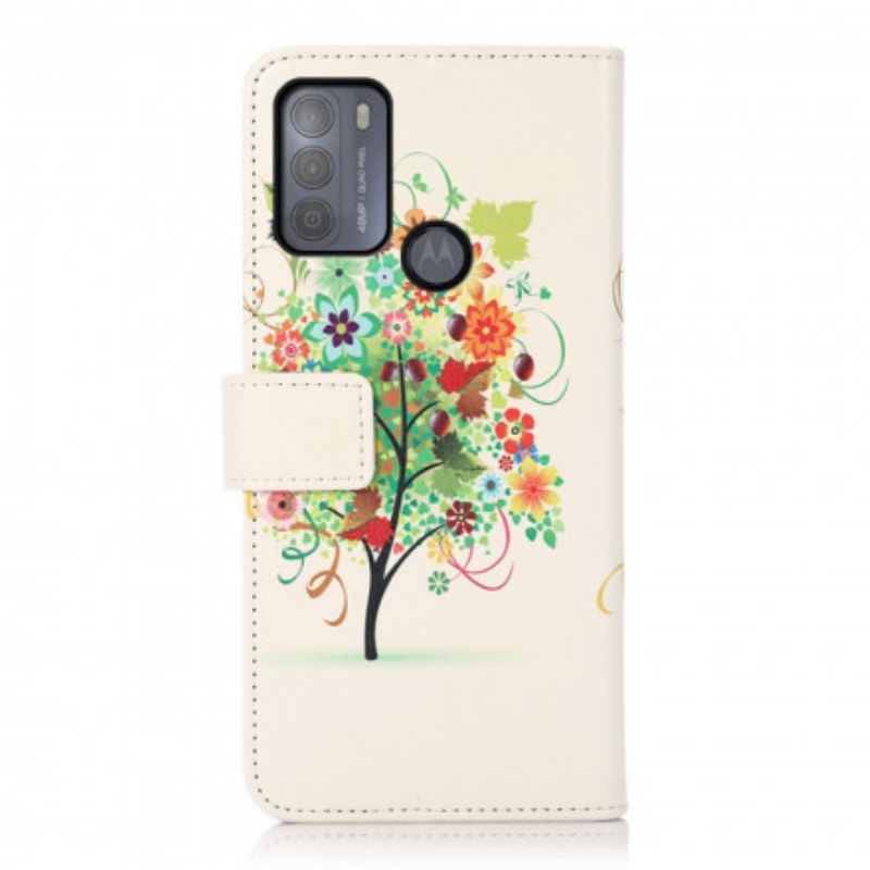 Leren Hoesje Voor Moto G50 Gekleurde Boom
