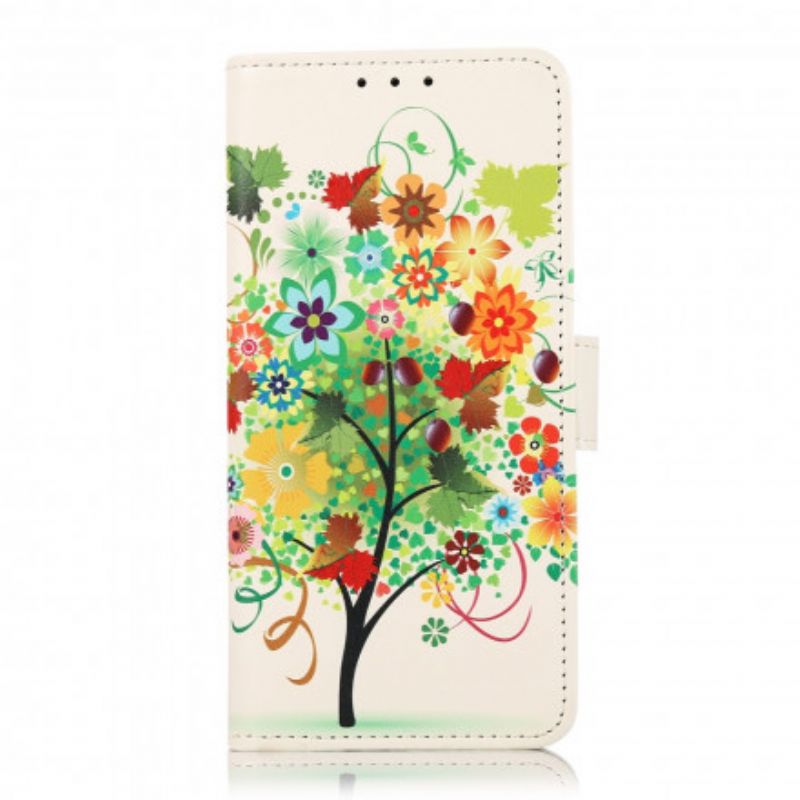 Leren Hoesje Voor Moto G50 Gekleurde Boom