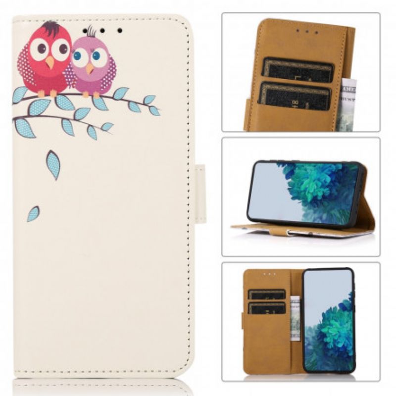 Leren Hoesje Voor Moto G50 Paar Uilen In De Boom