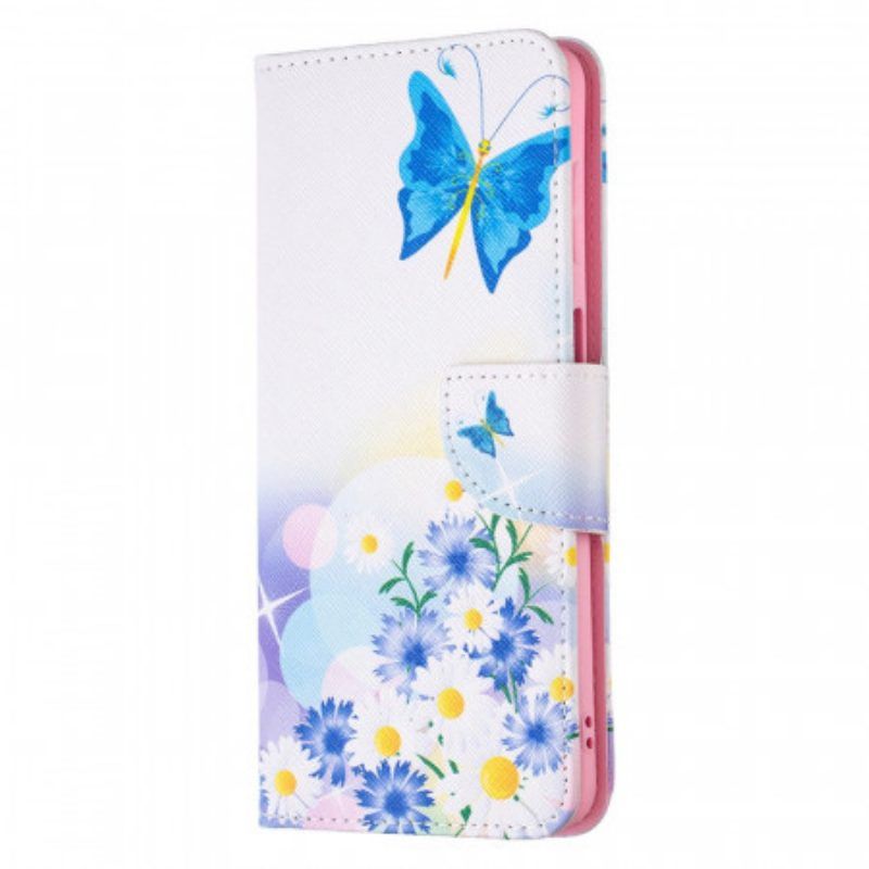 Leren Hoesje voor Samsung Galaxy M52 5G Vlinder En Bloemen