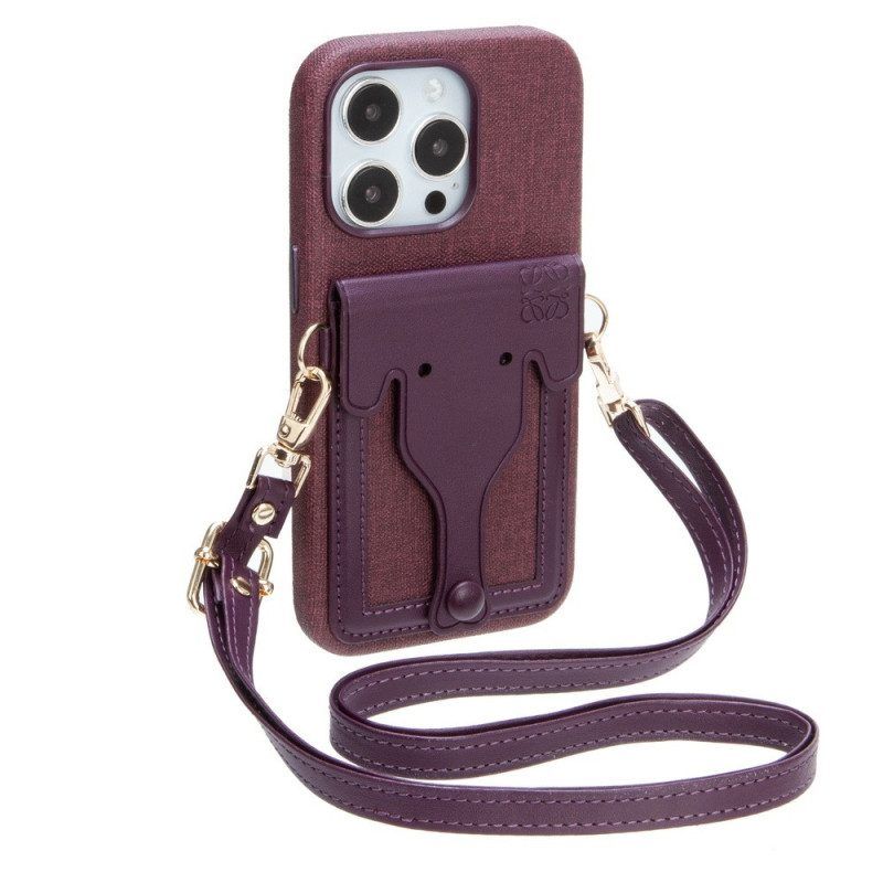 Hoesje voor iPhone 14 Olifant Kaarthouder Met Lanyard