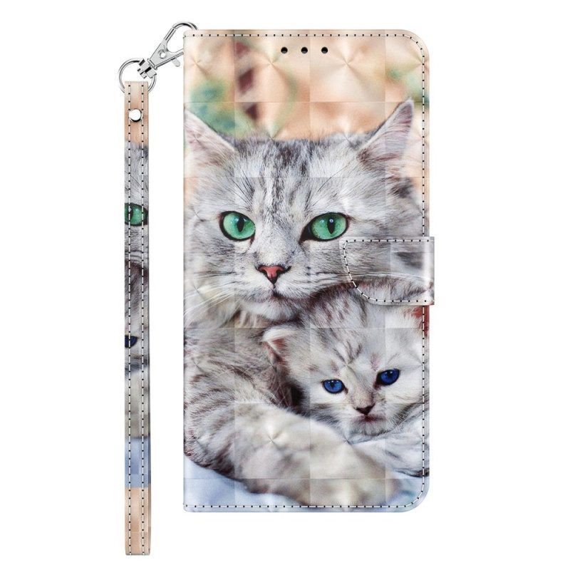 Leren Hoesje voor iPhone 14 Met Ketting Alleen Stringkatten