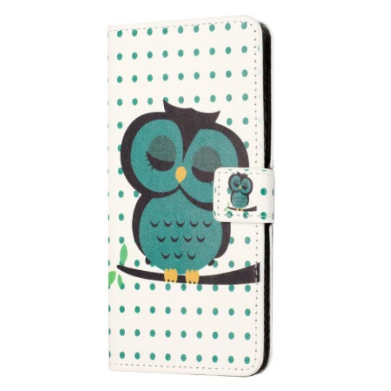 Leren Hoesje voor iPhone 14 Slapende Uil