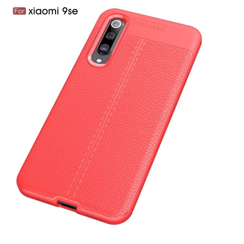 Hoesje Xiaomi Mi 9 SE Rood Zwart Dubbellijns Lychee Leereffect