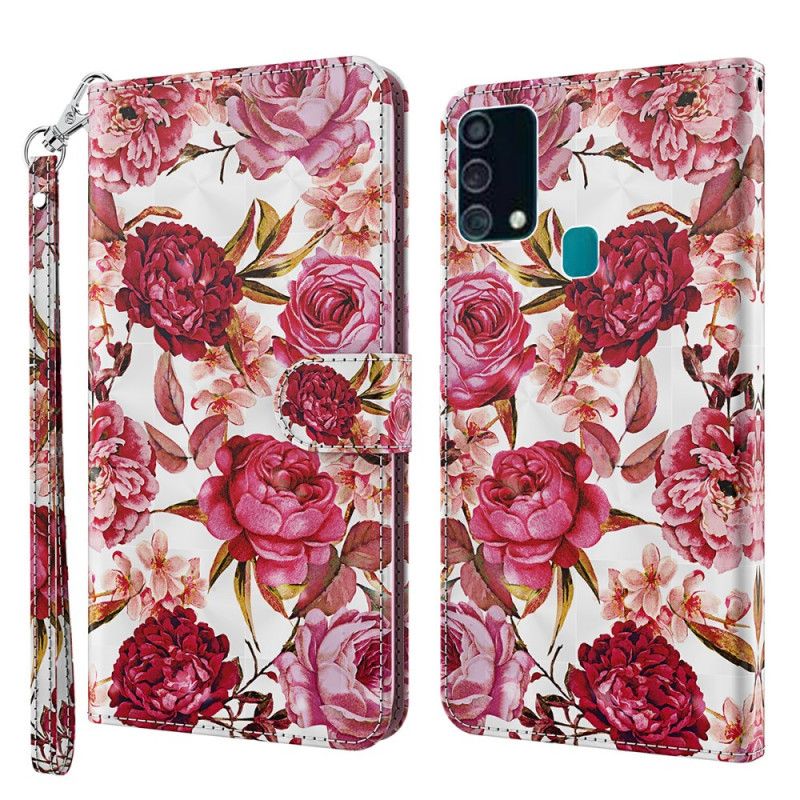 Bescherming Hoesje Samsung Galaxy A32 5G Telefoonhoesje Lichtspot Roosjes Met Riempje