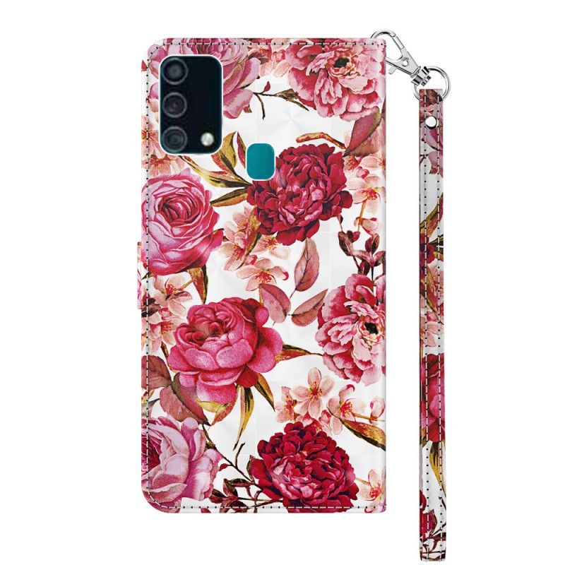 Bescherming Hoesje Samsung Galaxy A32 5G Telefoonhoesje Lichtspot Roosjes Met Riempje