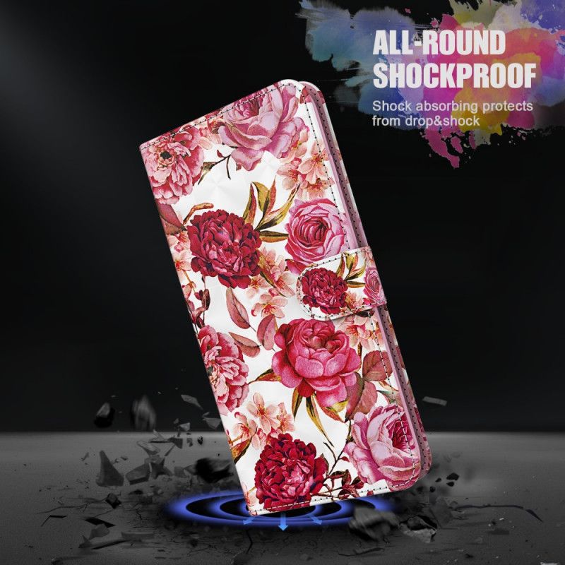 Bescherming Hoesje Samsung Galaxy A32 5G Telefoonhoesje Lichtspot Roosjes Met Riempje