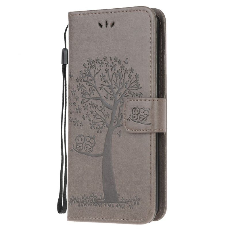 Cover Folio-hoesje Samsung Galaxy A32 5G Grijs Zwart Telefoonhoesje Boom En String Uilen