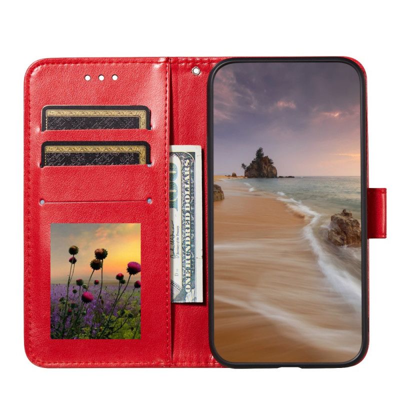 Cover Folio-hoesje Samsung Galaxy A32 5G Rood Zwart Telefoonhoesje Omkeerbare Sluiting In Leerstijl