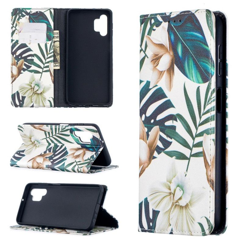 Folio-hoesje Samsung Galaxy A32 5G Donkerblauw Groen Bladeren