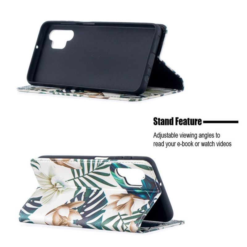 Folio-hoesje Samsung Galaxy A32 5G Donkerblauw Groen Bladeren