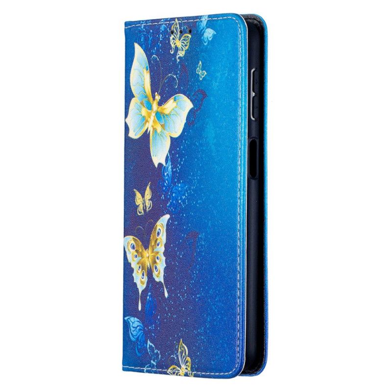 Folio-hoesje Samsung Galaxy A32 5G Lichtblauw Wit Kleurrijke Vlinders