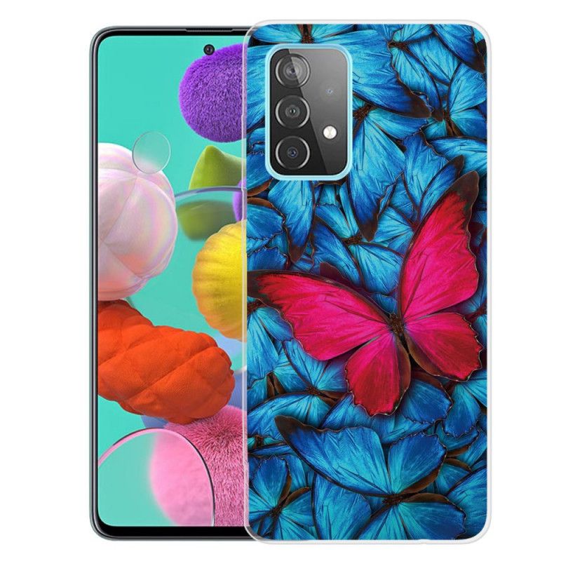 Hoesje Samsung Galaxy A32 5G Donkerblauw Zwart Flexibele Vlinders