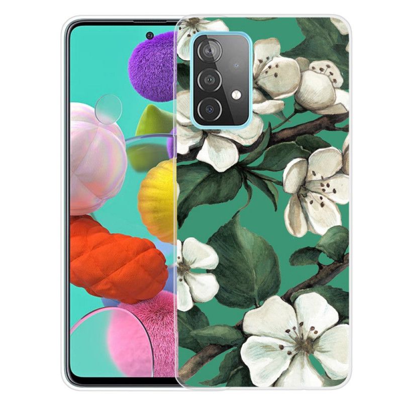 Hoesje Samsung Galaxy A32 5G Geschilderde Witte Bloemen