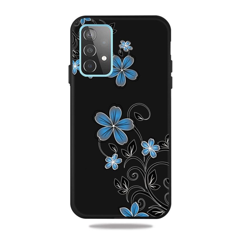 Hoesje Samsung Galaxy A32 5G Lichtblauw Donkerblauw Blauwe Bloemen