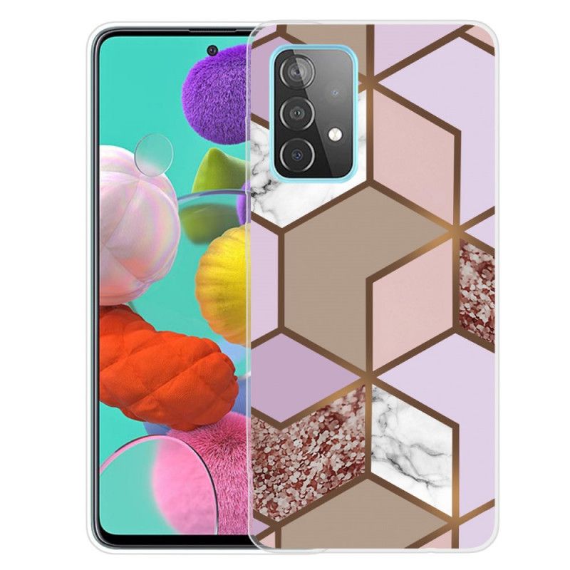 Hoesje Samsung Galaxy A32 5G Wit Zwart Geometrisch Marmer