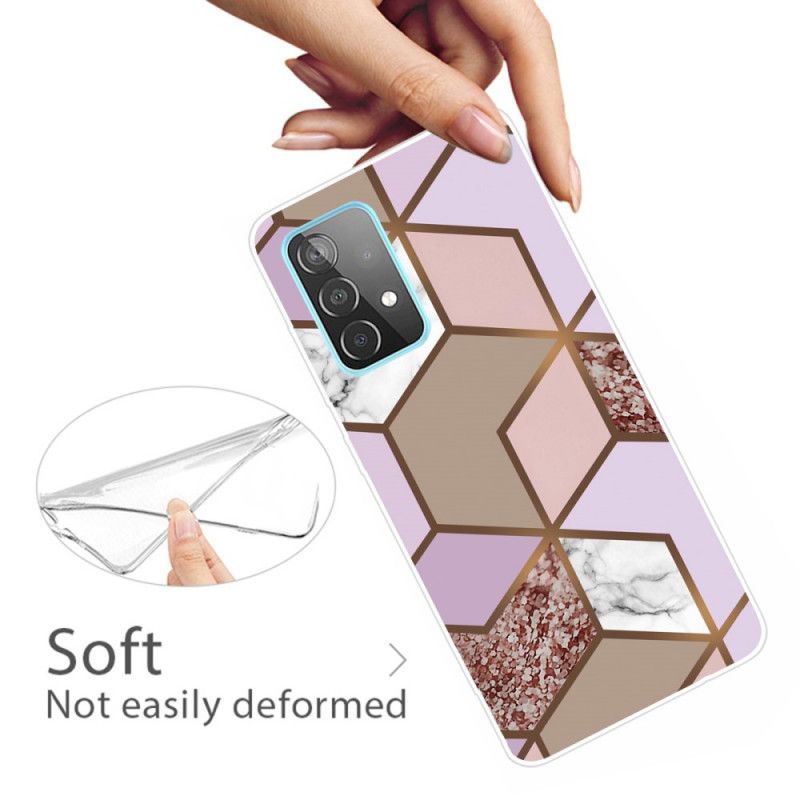 Hoesje Samsung Galaxy A32 5G Wit Zwart Geometrisch Marmer