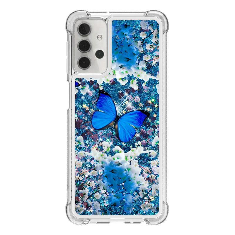 Hoesje voor Samsung Galaxy A32 5G Blauwe Glittervlinders