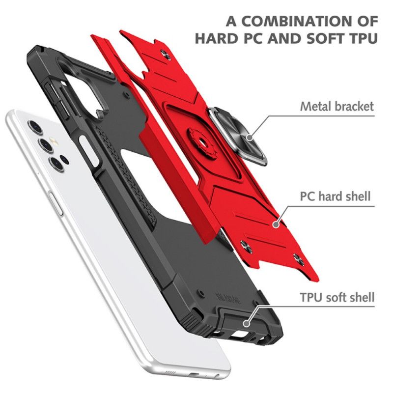 Hoesje voor Samsung Galaxy A32 5G Rood Zwart Afneembare Ringhouder