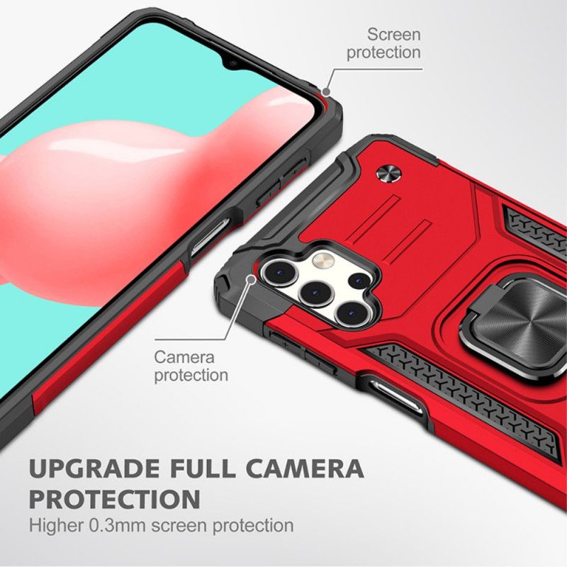 Hoesje voor Samsung Galaxy A32 5G Rood Zwart Afneembare Ringhouder