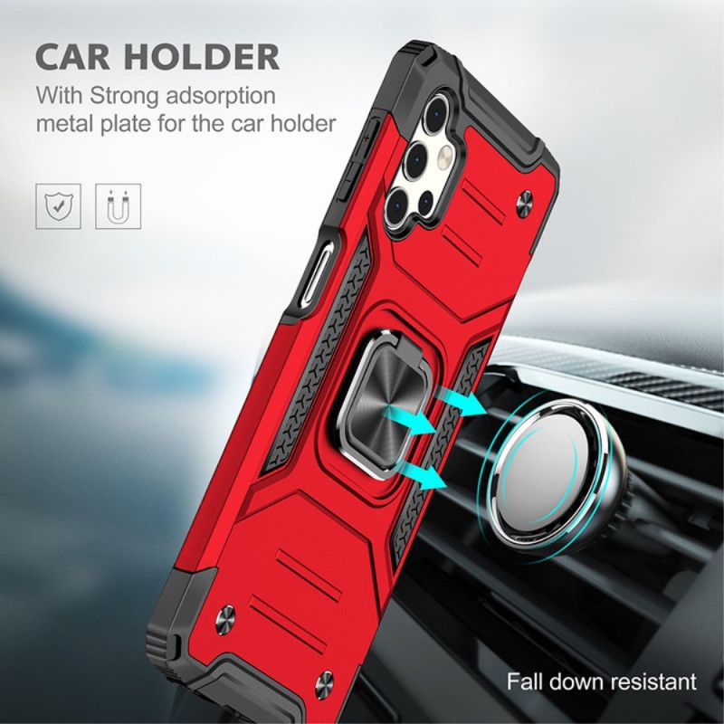 Hoesje voor Samsung Galaxy A32 5G Rood Zwart Afneembare Ringhouder