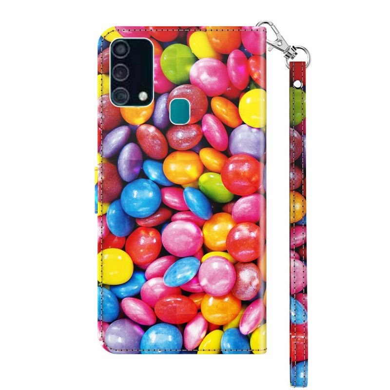 Leren Hoesje Samsung Galaxy A32 5G Lichtvlek Candy Met Riempje