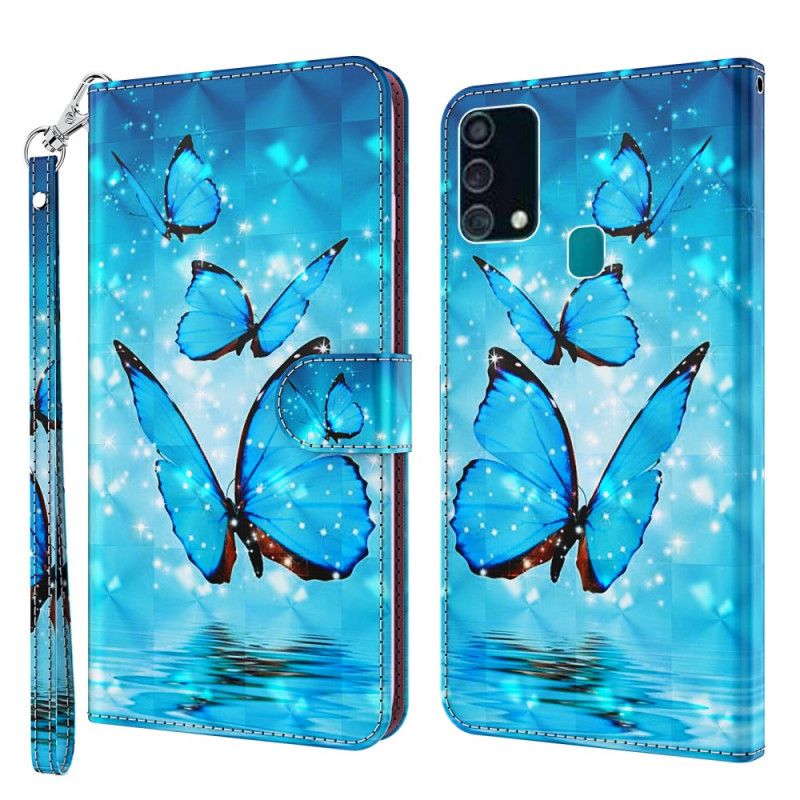 Leren Hoesje Samsung Galaxy A32 5G Lichtvlek Vliegende Blauwe Vlinders