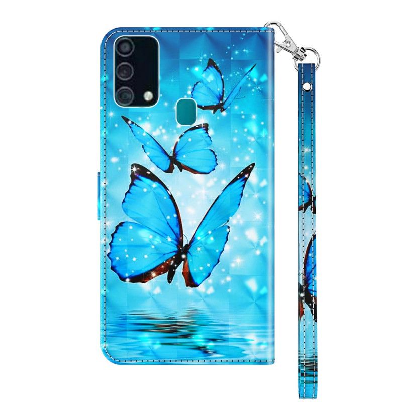 Leren Hoesje Samsung Galaxy A32 5G Lichtvlek Vliegende Blauwe Vlinders