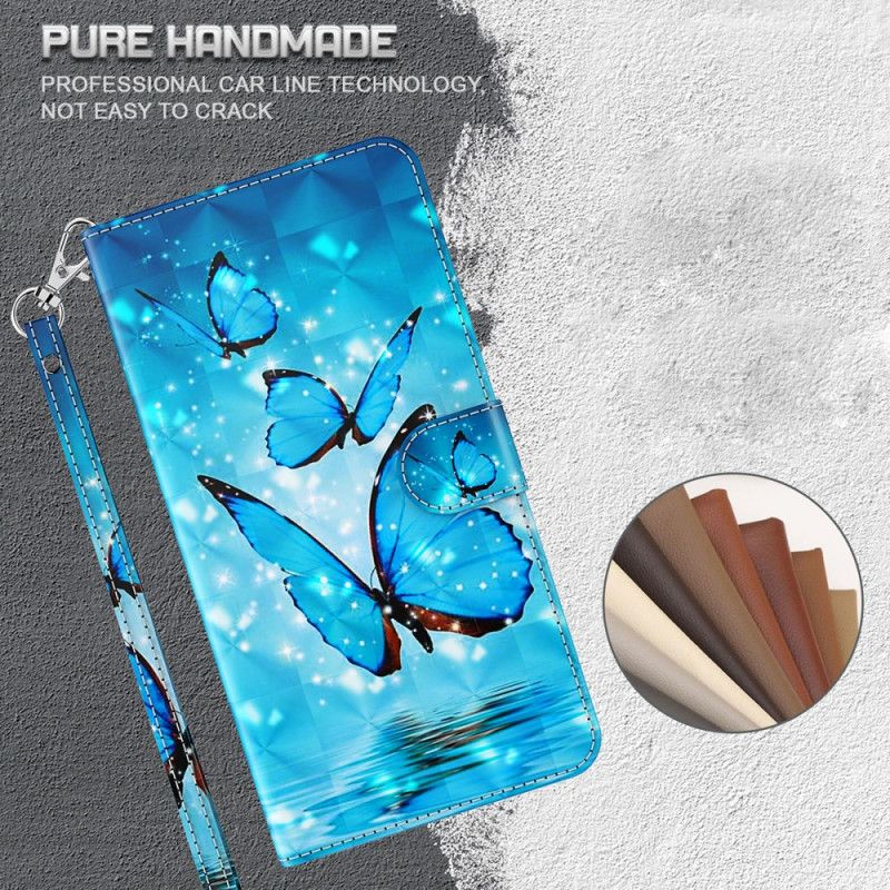 Leren Hoesje Samsung Galaxy A32 5G Lichtvlek Vliegende Blauwe Vlinders