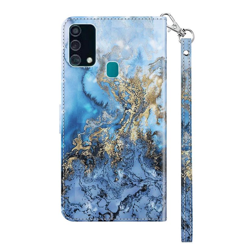 Leren Hoesje Samsung Galaxy A32 5G Telefoonhoesje Design Marmeren Lichtspot Met Riempje