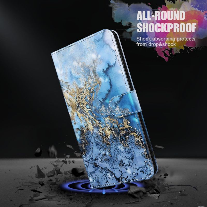 Leren Hoesje Samsung Galaxy A32 5G Telefoonhoesje Design Marmeren Lichtspot Met Riempje