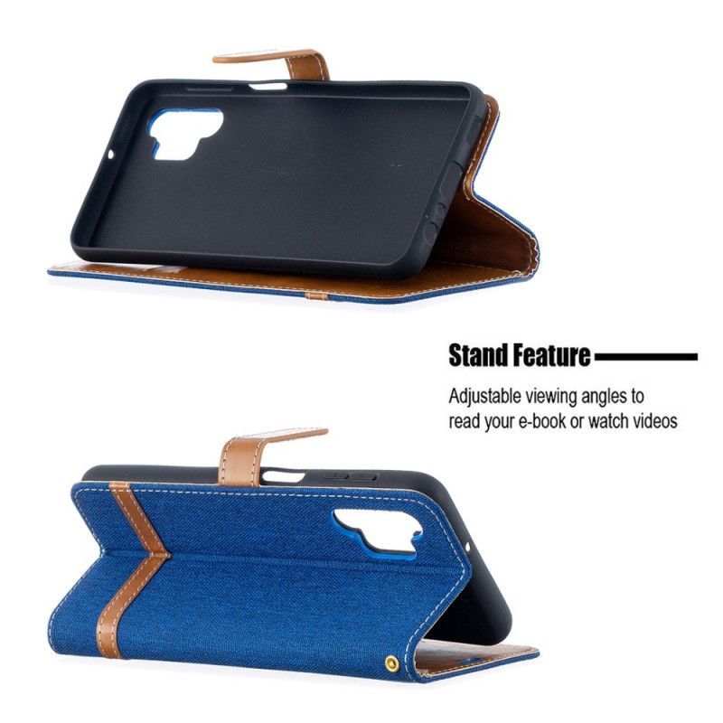 Leren Hoesje voor Samsung Galaxy A32 5G Grijs Zwart Stof En Leereffect Met String