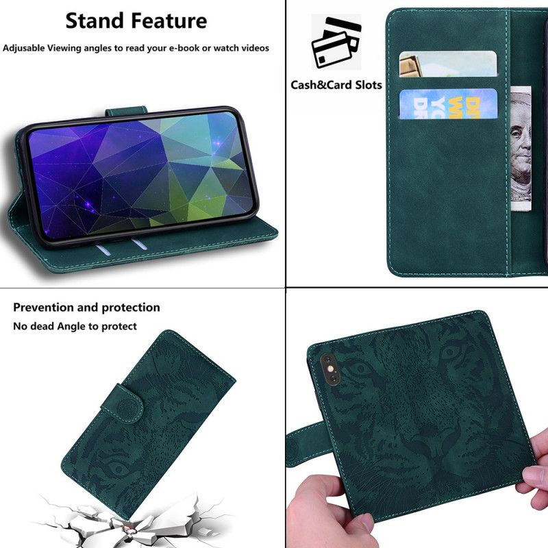 Leren Hoesje voor Samsung Galaxy A32 5G Rood Zwart Tijgergezicht Print
