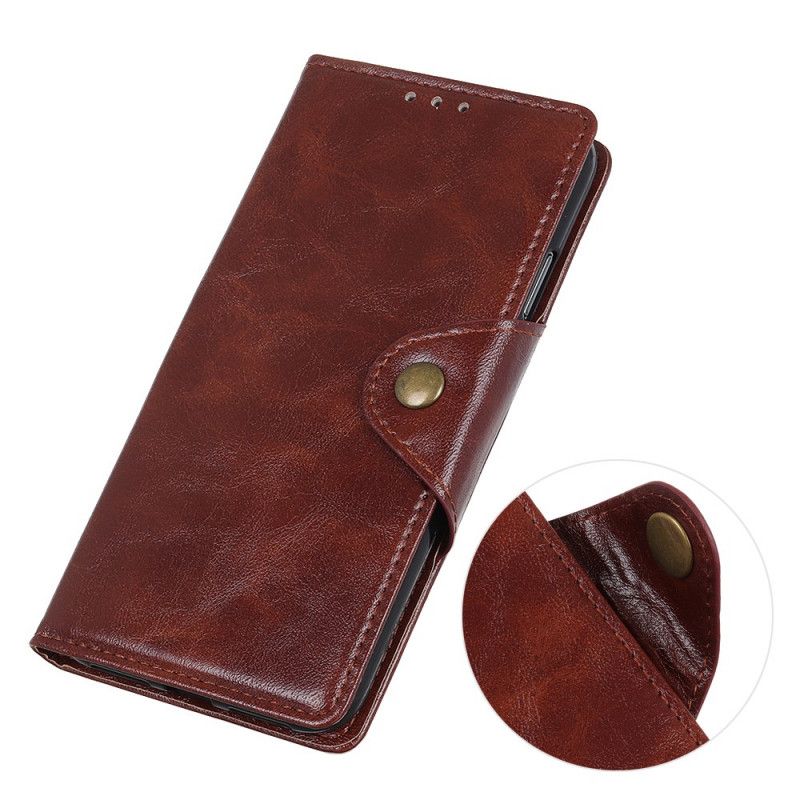 Bescherming Hoesje Huawei Mate 30 Lite Grijs Zwart Glanzend Kunstleer En Knoop