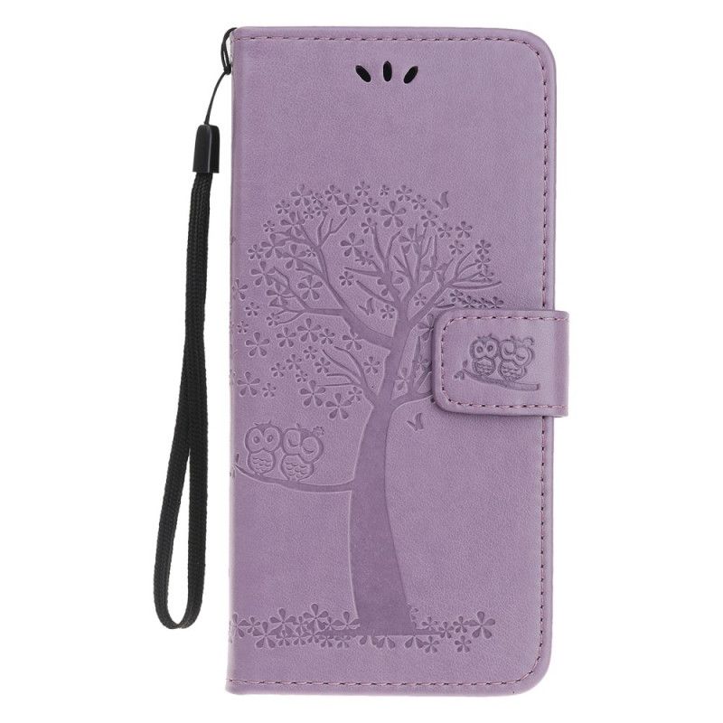 Cover Folio-hoesje Huawei Mate 30 Lite Cyaan Telefoonhoesje Boom En String Uilen