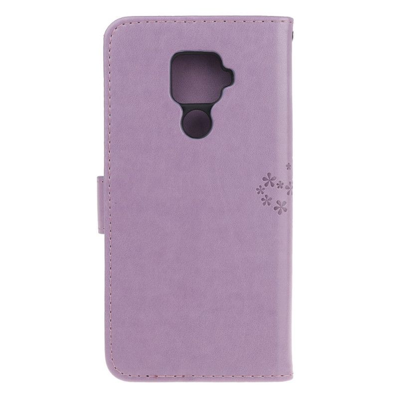 Cover Folio-hoesje Huawei Mate 30 Lite Cyaan Telefoonhoesje Boom En String Uilen