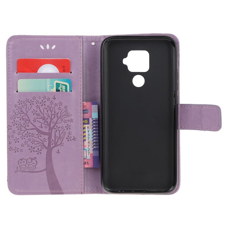 Cover Folio-hoesje Huawei Mate 30 Lite Cyaan Telefoonhoesje Boom En String Uilen