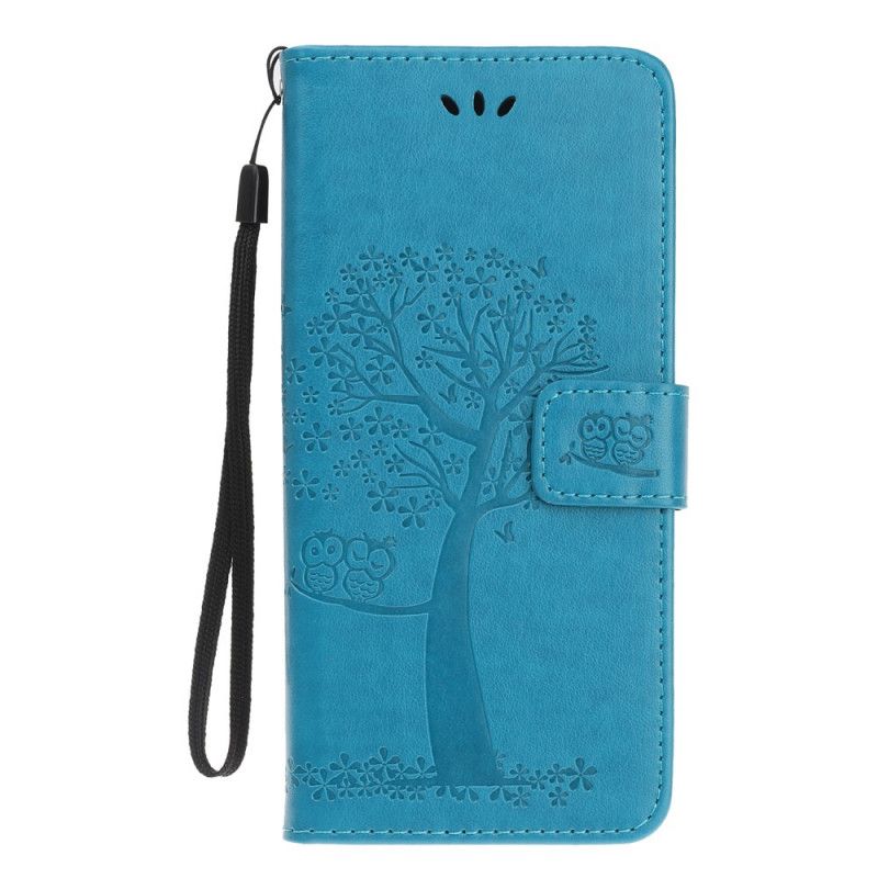 Cover Folio-hoesje Huawei Mate 30 Lite Cyaan Telefoonhoesje Boom En String Uilen