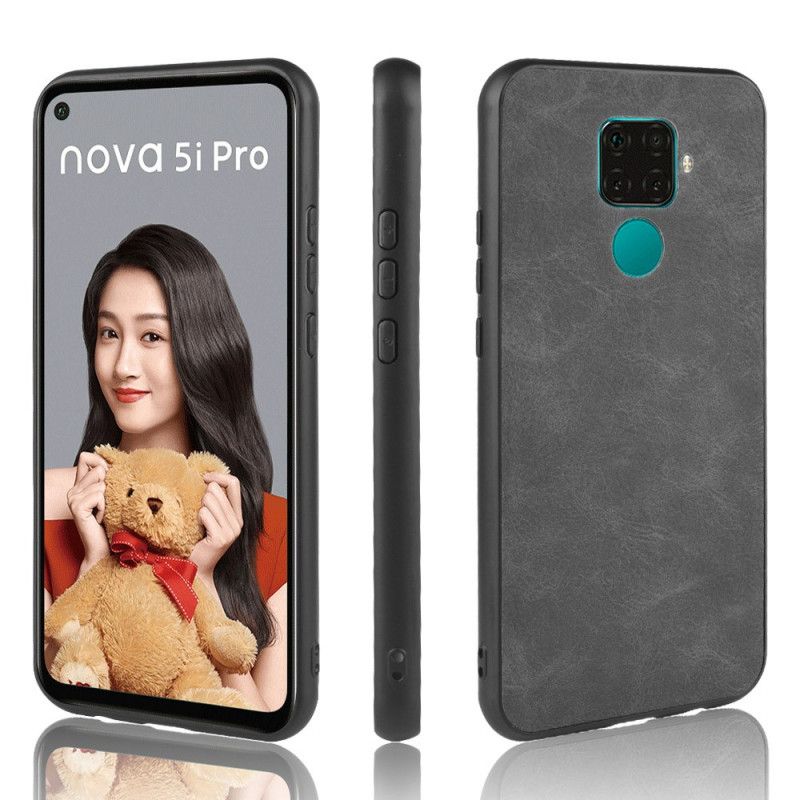 Hoesje voor Huawei Mate 30 Lite Donkerblauw Zwart Vintage Look Leereffect