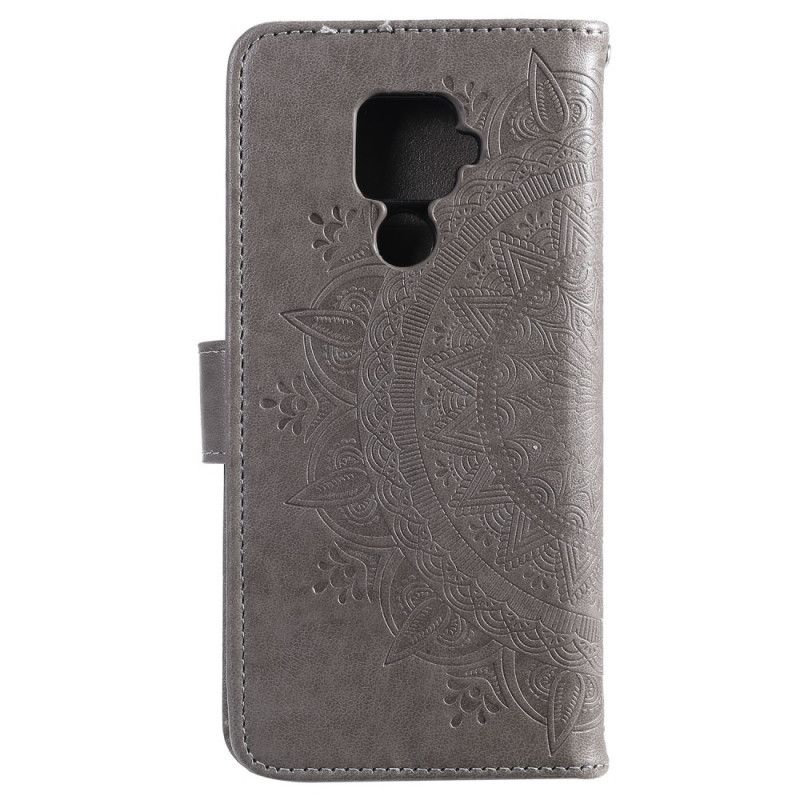 Leren Hoesje Huawei Mate 30 Lite Magenta Grijs Zon Mandala