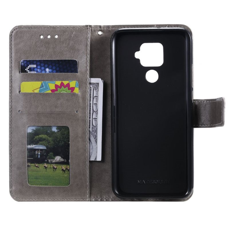 Leren Hoesje Huawei Mate 30 Lite Magenta Grijs Zon Mandala
