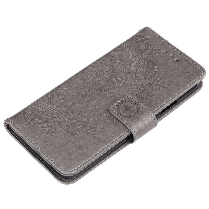 Leren Hoesje Huawei Mate 30 Lite Magenta Grijs Zon Mandala