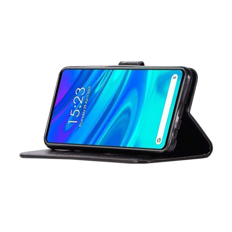 Leren Hoesje Honor 9X Goud Zwart Uil Dromenvanger Met Leereffect