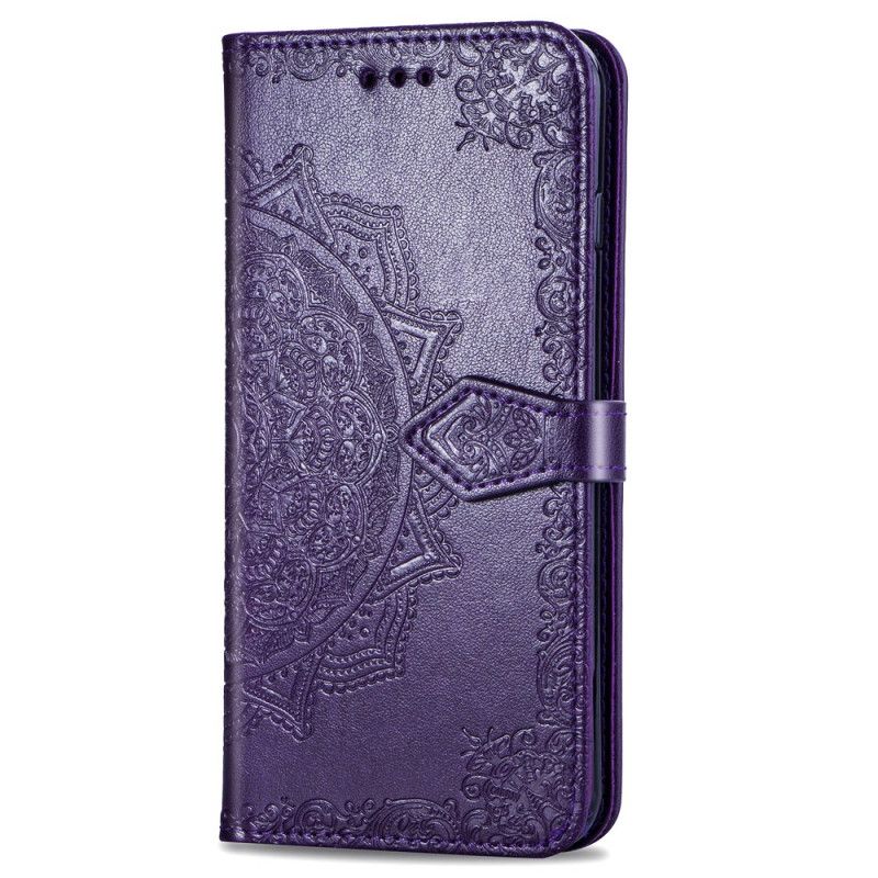 Leren Hoesje Honor 9X Grijs Zwart Telefoonhoesje Mandala Van Middelbare Leeftijd