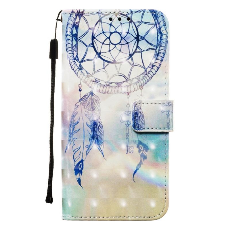 Leren Hoesje Honor 9X Lichtblauw Rood Aquarel Dromenvanger