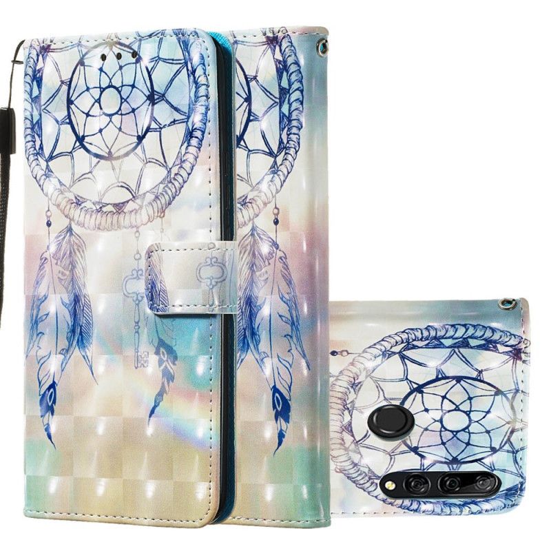 Leren Hoesje Honor 9X Lichtblauw Rood Aquarel Dromenvanger