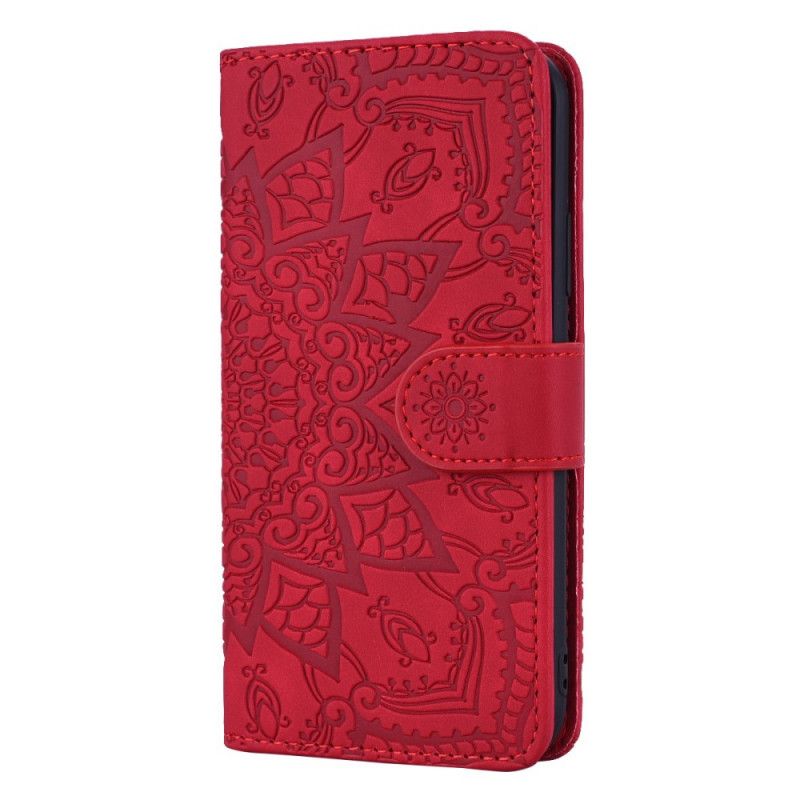 Leren Hoesje Honor 9X Rood Zwart Bloemenprint