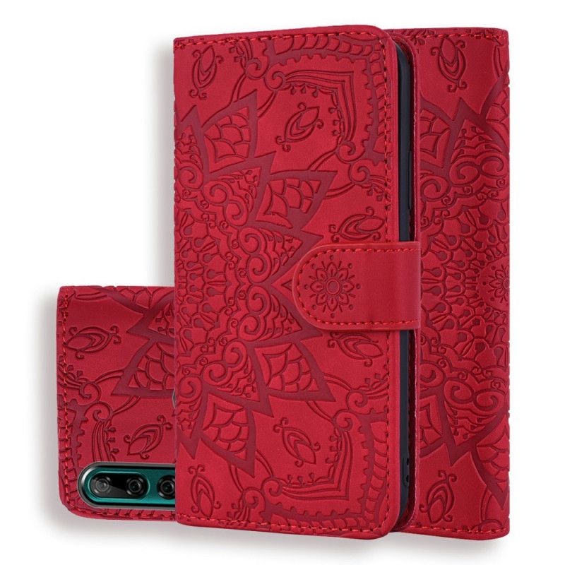 Leren Hoesje Honor 9X Rood Zwart Bloemenprint